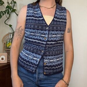 vintage Nuggets blue knit vest fair isle style size Medium